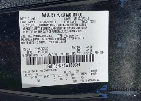 2010 Ford Focus Se z USA, uszkodzony, nr VIN 1FAHP3FN6AW186084